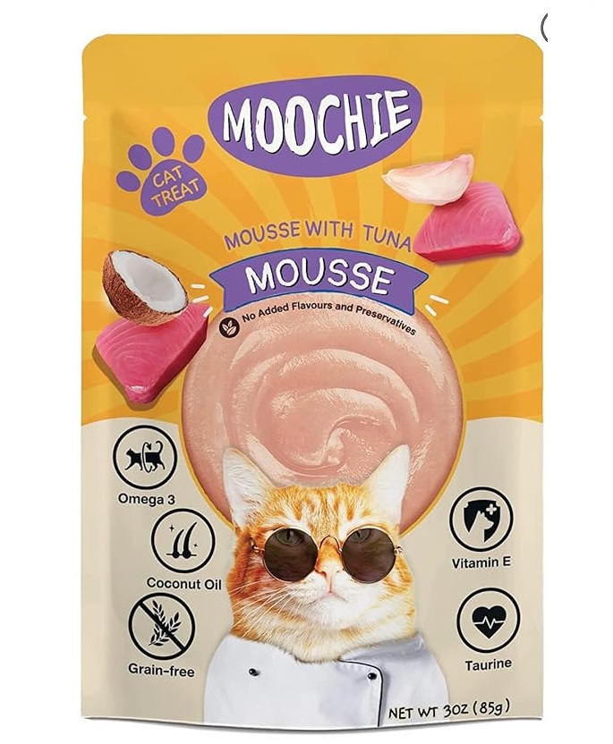 PETS EMPIRE Moochie Tasty Wet Cat Food, Mousse with Tuna, Grain Free Cats Gravy Meal, No Artificial Flavours Kitten Food, Non-Vegetarian Cat Foods Pouch for Kittens 12 pcs